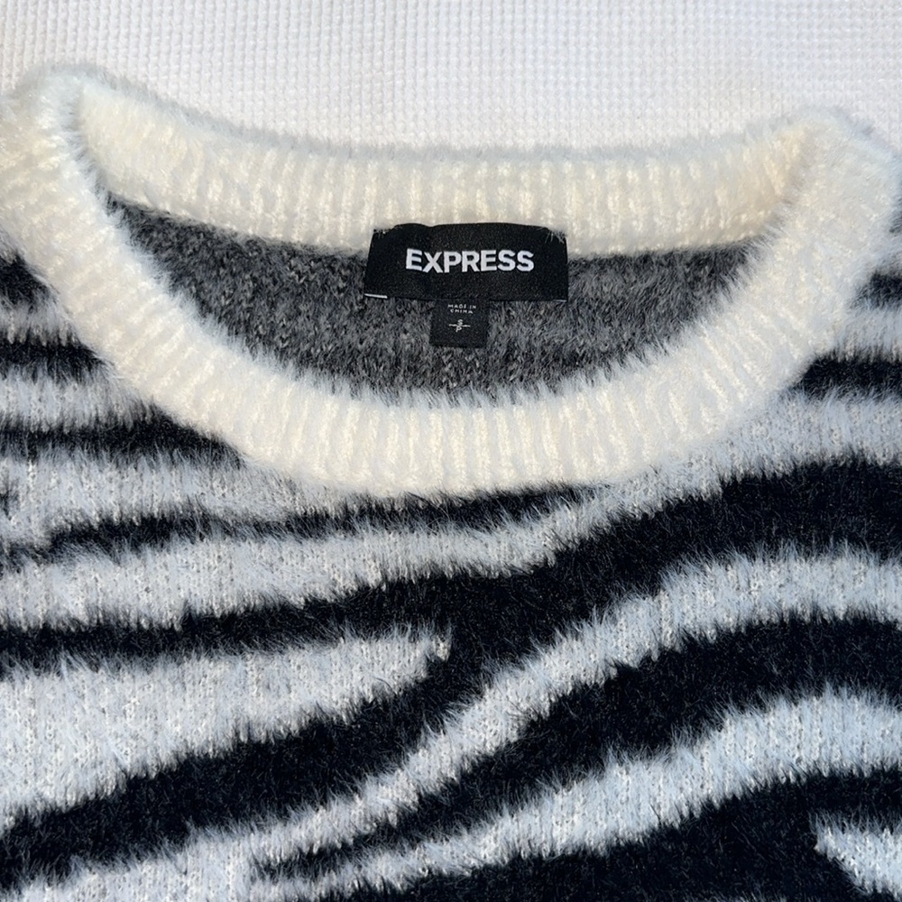 Express Zebra Print Fuzzy Sweater Size Small - image 3